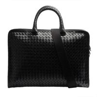 BOTTEGA VENETA 經典小牛皮編織手柄拉鍊手提/斜背公事包(黑)