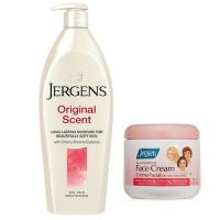 美國原裝Jergens潤膚乳液(櫻桃杏仁)(21oz./621ml)*2+三效清潔保濕按摩霜(425g)*1