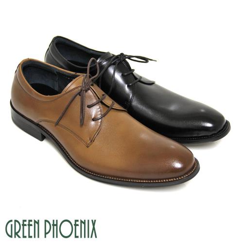 【GREEN PHOENIX】漸層渲染弧型鞋頭綁帶全真皮排壓氣墊皮鞋(男鞋)-咖啡色、黑色