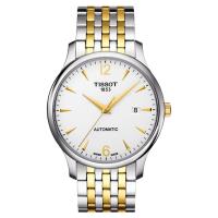 TISSOT Tradition 都會時尚大三針機械腕錶-銀x半金/40mm T0634072203700