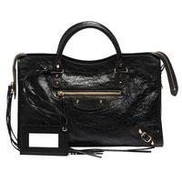 BALENCIAGA 巴黎世家 CITY亮金扣羊皮機車包(中-黑色)