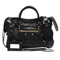 BALENCIAGA 巴黎世家Small City亮金釦羊皮手提/斜背機車包(黑)