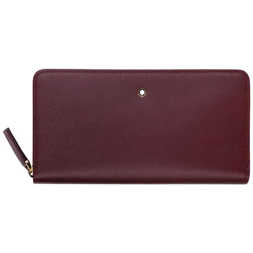 MONTBLANC 萬寶龍經典牛皮8卡拉鍊長夾-酒紅 114533