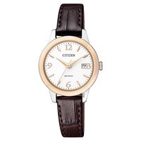 CITIZEN 星辰 光動能簡約女錶-玫瑰金圈x咖啡/27mm EW2234-12A