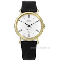 SEIKO 精工 Premier 系列超薄石英女錶-銀x金框/30mm(SXB432J1)