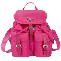 PRADA Zainetto Vela 三角標尼龍雙口袋後背包(小/桃粉)