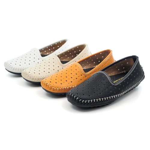 【 cher美鞋】MIT手縫簍空超柔軟舒適豆豆鞋♥米色/黑色/黃色/白色♥TKM-BDG