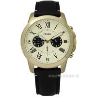 FOSSIL / FS5272 / Grant 紳士復古羅馬三環計時真皮手錶 米x金框x黑 44mm