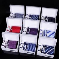 【米蘭精品】領帶手打領帶包含領帶夾袖扣方巾16色69d7(四件套)