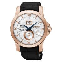 SEIKO Kinetic 萬年曆大視窗腕錶-銀x玫瑰金框/41mm 7D48-0AR0P(SNP138J1)