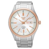 SEIKO 精工5號盾牌日曆機械腕錶-銀x玫塊金框/44mm 7S26-04M0KS(SNKN90J1)