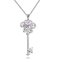 【米蘭精品】純銀項鍊鍍白金鑲鑽吊墜獨特閃耀鑰匙造型73ct50