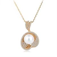 【米蘭精品】純銀項鍊鍍白金鑲鑽吊墜時尚非凡珍珠設計2色73ct65