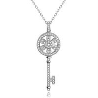 【米蘭精品】純銀項鍊鍍白金鑲鑽吊墜獨特心之鑰匙設計73ct70