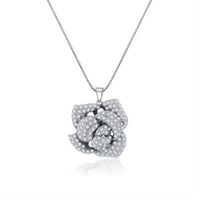 【米蘭精品】純銀項鍊鍍白金鑲鑽吊墜精緻優美玫瑰花朵73ct71