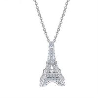 【米蘭精品】純銀項鍊鍍白金鑲鑽吊墜精緻獨特巴黎鐵塔73ct107