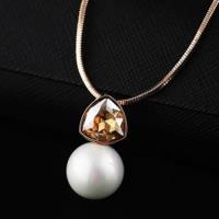 【米蘭精品】玫瑰金項鍊珍珠純銀吊墜精美璀璨水晶時尚2色73dw12