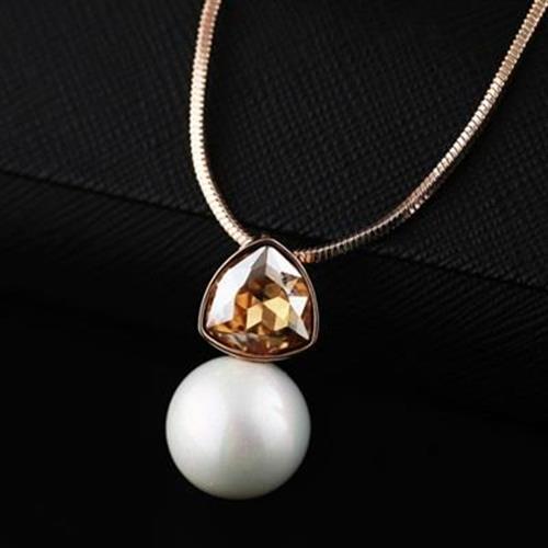 【米蘭精品】玫瑰金項鍊珍珠純銀吊墜精美璀璨水晶時尚2色73dw12