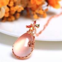 【米蘭精品】玫瑰金純銀項鍊芙蓉石鑲鑽吊墜時尚唯美氣質水滴73fk19