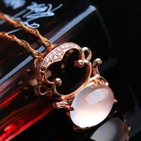 【米蘭精品】玫瑰金純銀項鍊芙蓉石鑲鑽吊墜時尚精緻可愛猴子73fk25