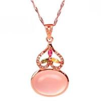 【米蘭精品】玫瑰金純銀項鍊芙蓉石鑲鑽吊墜時尚典雅氣質葫蘆73fk27