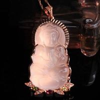 【米蘭精品】玫瑰金純銀項鍊芙蓉石鑲鑽吊墜時尚個性高貴觀音73fk32