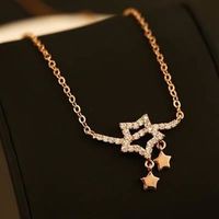【米蘭精品】玫瑰金純銀項鍊鑲鑽吊墜亮麗星形時尚百搭73bw9