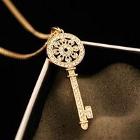 【米蘭精品】玫瑰金純銀項鍊鑲鑽吊墜閃亮鑰匙造型73bw46