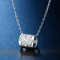 【米蘭精品】925純銀項鍊鑲鑽吊墜別緻幸運草造型73hj1