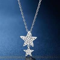 【米蘭精品】925純銀項鍊鑲鑽吊墜時尚閃耀星星造型73hj23