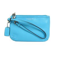 COACH 皮革燙金LOGO手拿包(水藍)