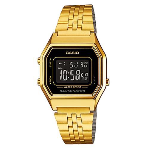 【CASIO】 經典復古數字型電子錶-金色x黑框黑面 (LA-680WGA-1B)