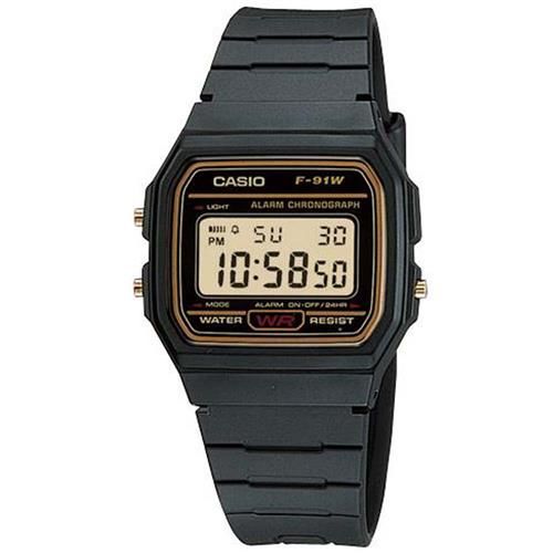 【CASIO】 運動小子電子錶-黑x黃框 (F-91WG-9A)