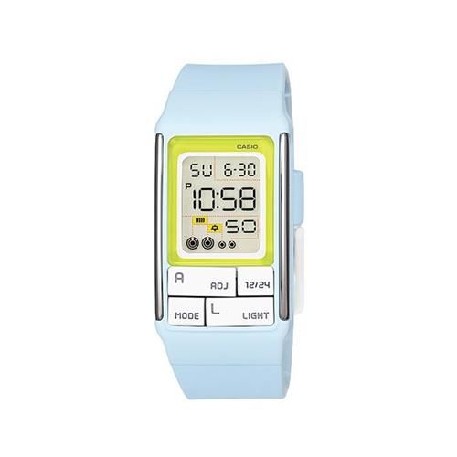 【CASIO】 太空漫步幾何方塊數位錶-粉藍 (LDF-51-2A)