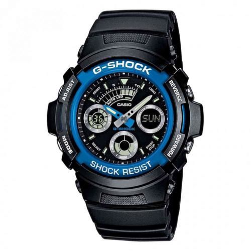 【CASIO】G-SHOCK 極速先鋒運動雙顯錶-藍圈 (AW-591-2A)