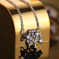 【米蘭精品】純銀項鍊鍍白金鑲鑽吊墜精美時尚小樹造型2色73dw152