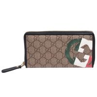 GUCCI 經典GG LOGO帆布牛皮飾邊義大利國旗拉鍊長夾(黑)