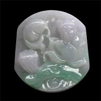 【限量極品】雅紅珠寶 和氣生財天然冰種春帶彩翡翠項鍊-玉女魚蓮藕