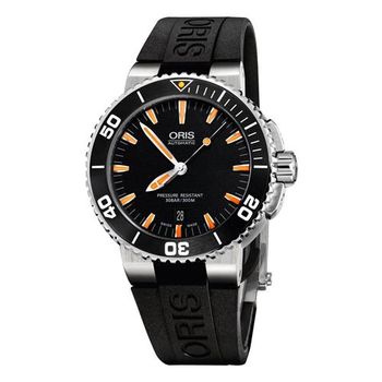 ORIS 豪利時 Aquis 時間之海專業潛水機械手錶-黑/橘時標 0173376534159-0742634EB