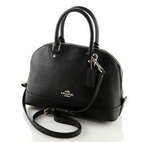 COACH 防刮皮革拼接 皮革手提/肩斜背貝殼包(大) 黑金色