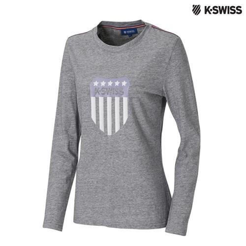 K-Swiss Heather Print LS Tee圓領長袖T恤-女-炭灰