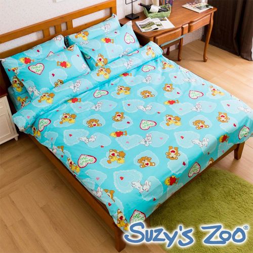 【Suzy`s Zoo】台灣製造 幸福滿點純棉雙人被套床包組(藍)