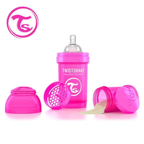 任-【Twistshake】時尚彩虹奶瓶-甜心粉180ml / 奶嘴口徑0.3mm