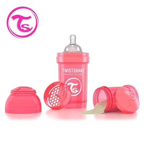 任-【Twistshake】時尚彩虹奶瓶-蜜桃紅180ml / 奶嘴口徑0.3mm