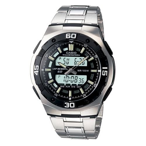 【CASIO】都會光廊雙顯時區鋼帶錶-黑(AQ-164WD-1A)