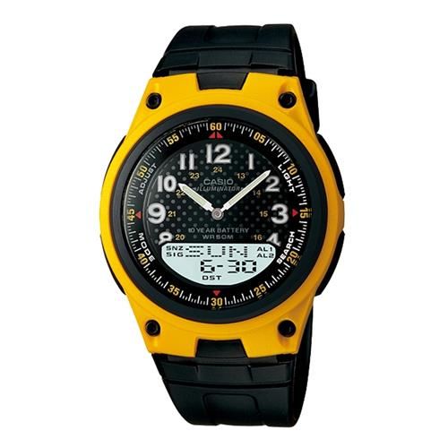 【CASIO】 城市都會時尚雙顯腕錶-黃框 (AW-80-9B) 