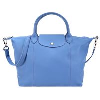 LONGCHAMP Le Pliage Cuir 小羊皮短把折疊小型水餃包(中/粉藍)