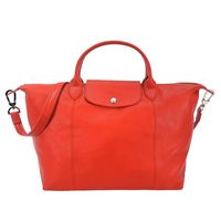 LONGCHAMP Le Pliage Cuir 小羊皮短把折疊小型水餃包(中/紅)