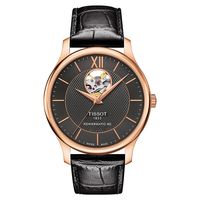 TISSOT 天梭 Tradition 80小時動力鏤空機械腕錶-灰x玫瑰金框/40mm T0639073606800