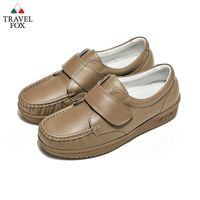 Travel Fox(女) - 午後散步 超軟牛皮舒適熟齡粘扣旅狐休閒鞋 - 舒服棕